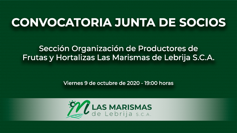 Convocatoria de Junta de Socios de la Organización de Productores de Frutas y Hortalizas Las Marismas de Lebrija, S. Coop. And. - Las Marismas
